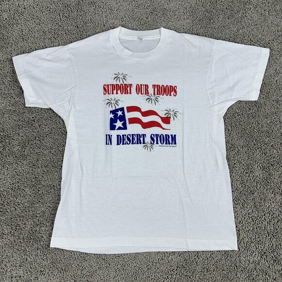 Vintage Support Our Troops Desert Storm Shirt Mens Large Screen Stars USA 90s - Picture 1 of 12